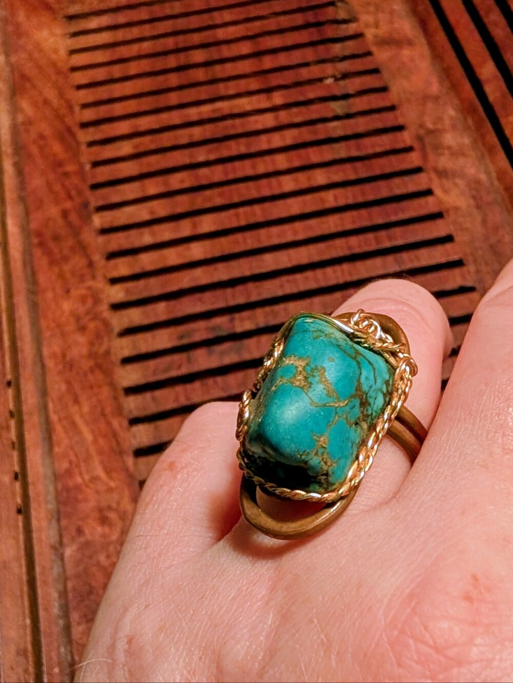 Turquoise Stone Hand wrapped Copper Statement Ring - Women Jewelry